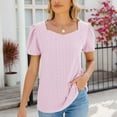 thumbnail image 2 of Lovskoo Eyelet Summer Tops for Women 2024 Puff Short Sleeve Trendy Solid Color V-Neck Dressy Shirts Loose Blouse Pink 2XL, 2 of 9
