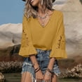 thumbnail image 4 of ZHYou Blouses for Women V Neck Pullover Lace Hollow 3/4 Sleeve Tops Summer Fall Business Casual Shirts,Yellow,Size XL, 4 of 7