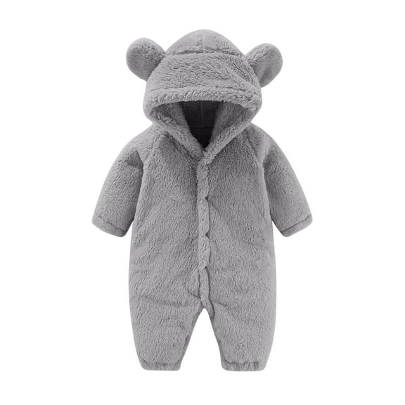 Cethrio Boys Fleece Jumpsuits, Long Sleeve One-piece Warm Buttons Winter Romper Bodysuit Gray Size 0-3 Months