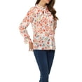 thumbnail image 3 of INSPIRE CHIC Blouse à Fleurs pour Femme à Col à Volants avec Nœud Papillon, Boutonnée, Manches Longues, TP, Blanc, 3 of 6