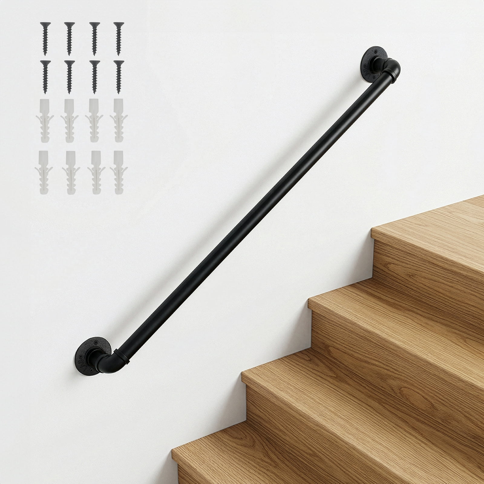 4ft Iron Courtyard Stair Handrail, Black