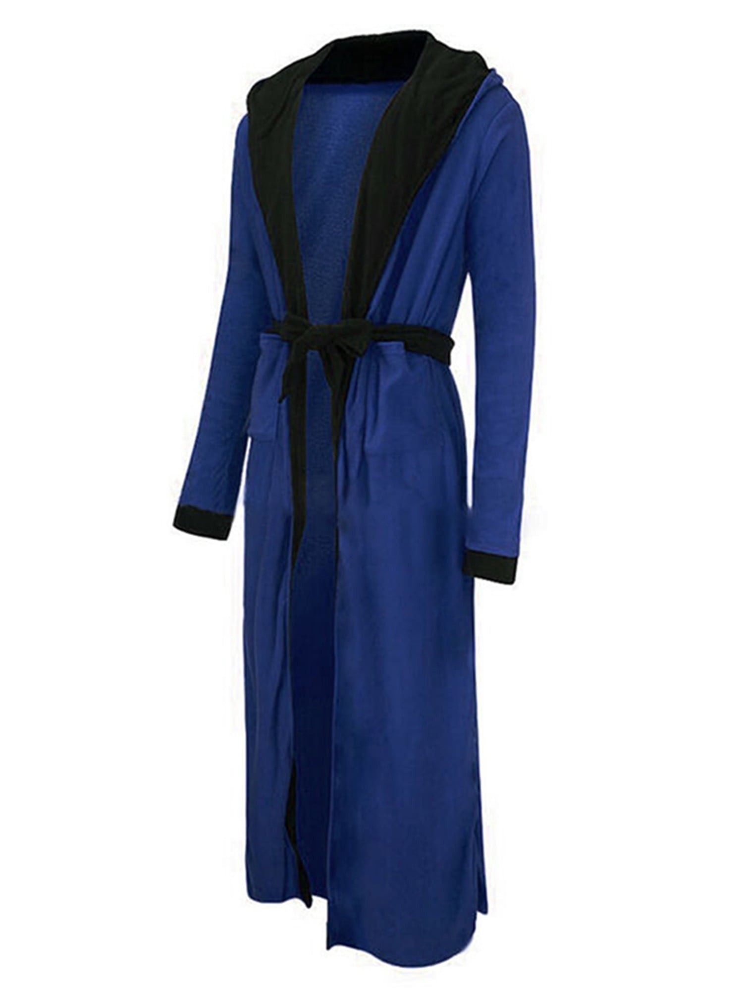 Peignoir De Bain Homme Avec Capuche - Long, Doux Et Léger En Éponge, Col V, Ceinture