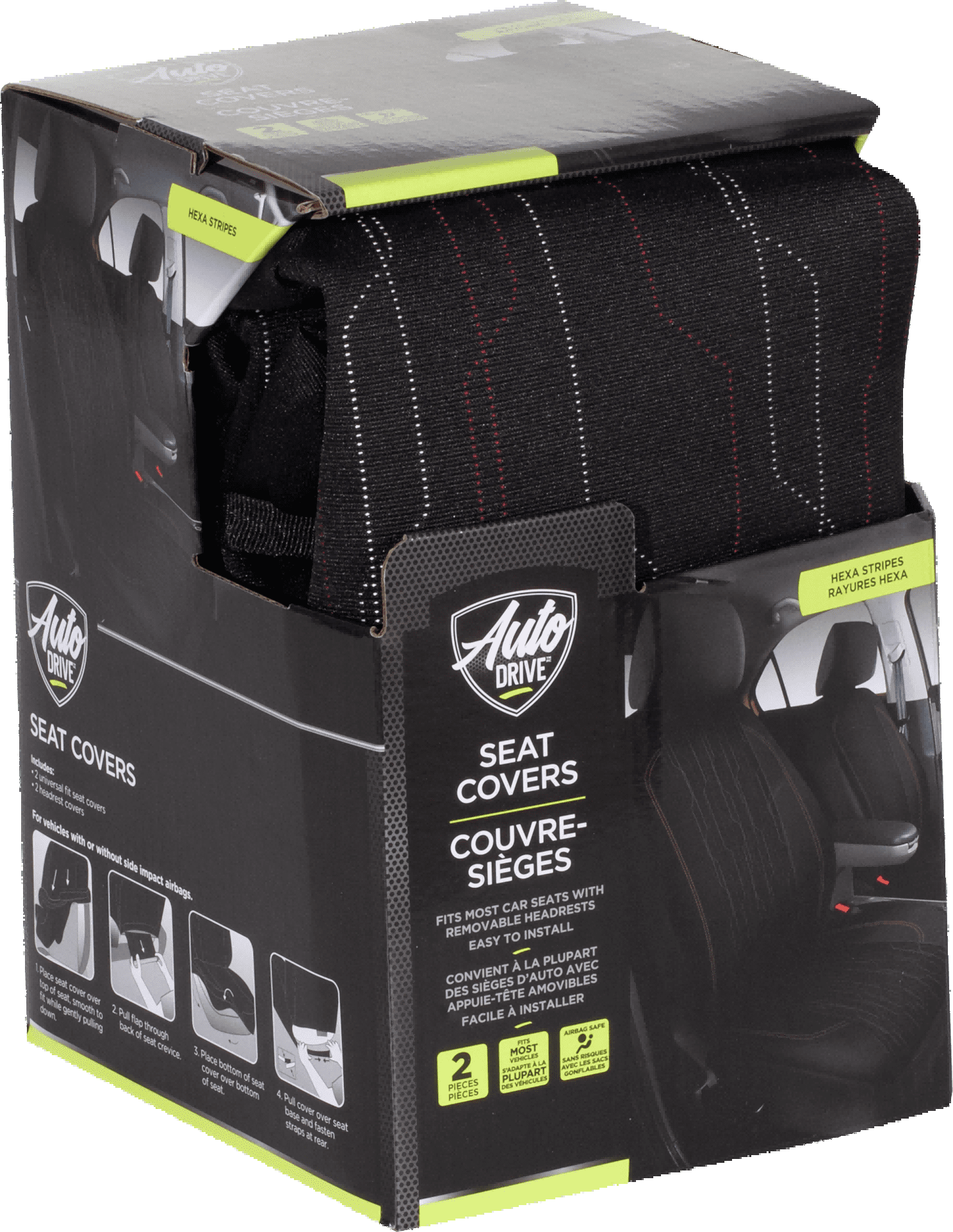 Housses Avant x2 Auto Drive – Style OEM Rayé Hexa Convient à la plupart des voitures, camions et SUV.