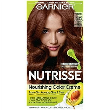 Garnier Hair Color Nutrisse Nourishing Creme, 535 Medium Golden Mahogany Brown (Chocolate Caramel) Permanent Hair Dye, 1 Count (Packaging May Vary)