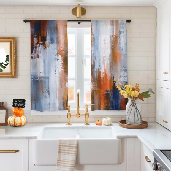 Retro Colorful Gradient Color Block Chiffon Sheer Curtains 63 Inches Long Minimalist Art Rod Pocket Window Curtains Voile Drapes Curtains for Living Room Bedroom,2 Panels