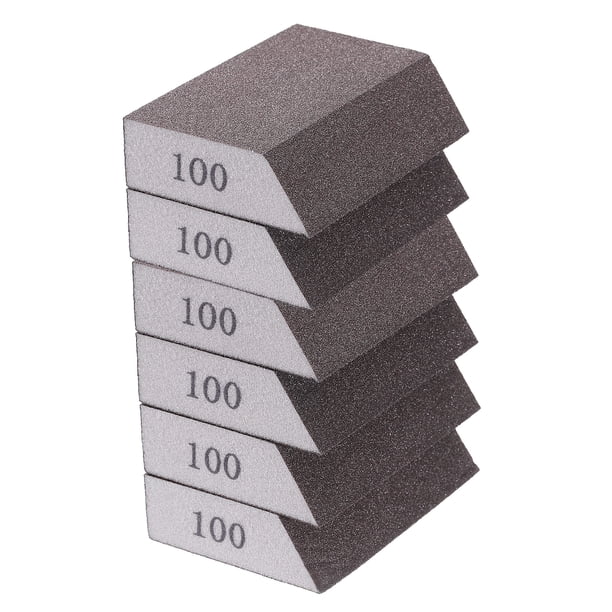 Bloques de esponja de lijado Uxcell 6pcs 100# (240-320 grano) con borde en ángulo 4"x2.8"x1", bloque de lijado de espuma lavable y reutilizable para pulir metal, madera, paneles de yeso en el hogar.