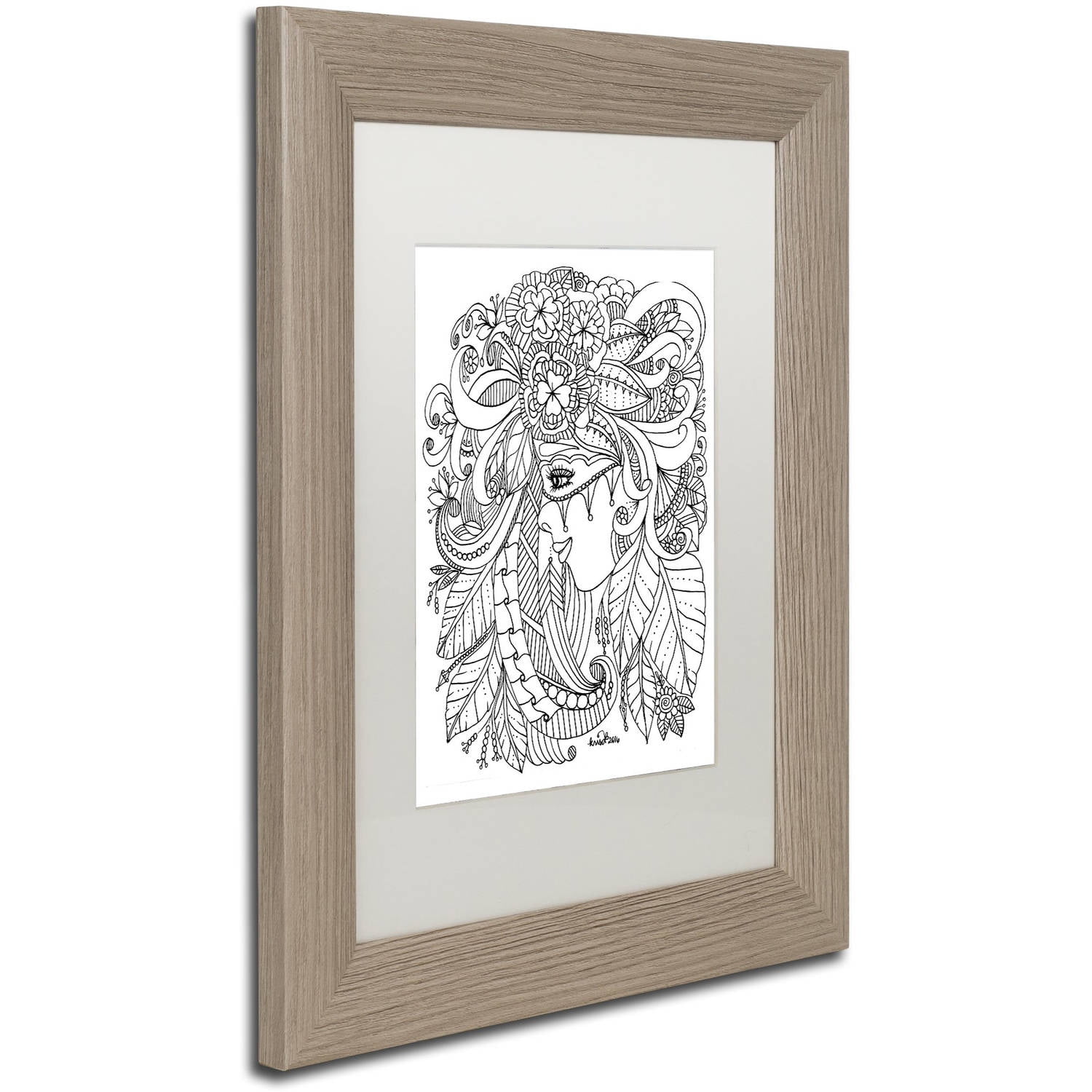 Trademark Fine Art "Flower Girls 27" Canvas Art by KCDoodleArt White Matte, Birch Frame