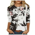 thumbnail image 1 of Pompotops T-shirt de Mode pour Femme Mi-Long Manches 3/4 Blouse Col Rond Hauts Décontractés Liquidation, 1 of 5
