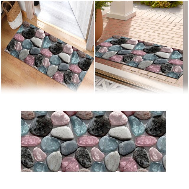 ERK Corridor Stone Patterned Carpet 3D Pebble Pattern Entrance Mat Slip Washable,50x120cm