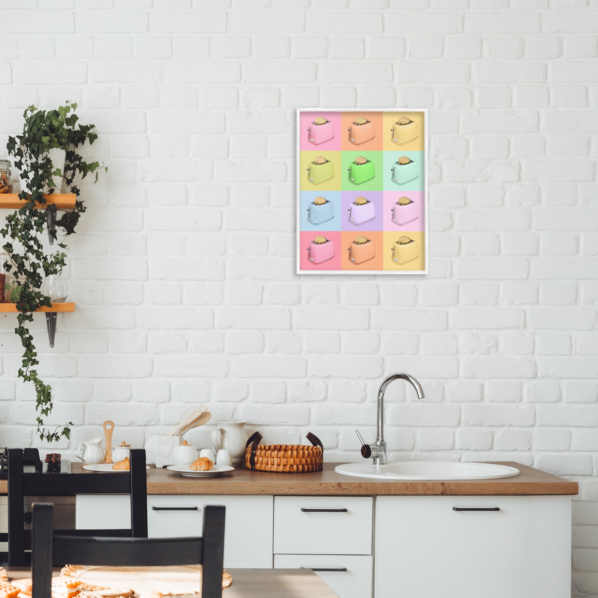 Stupell Industries Golden Disco Toaster Collage White Framed Giclee Art, design by LISH Creative