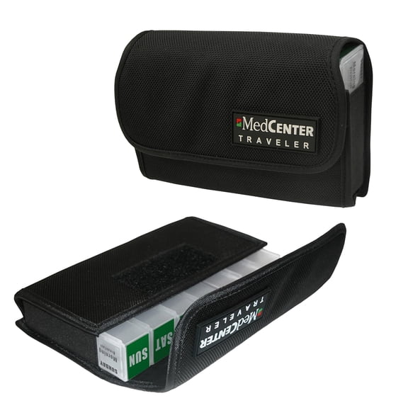 MEDCENTER Traveler 7 Day Pill Organizer HSA/FSA, Portable Travel Pill Case, Medication Organizer & Nylon Pill Container w/ 4 Daily Compartments, Standard Size