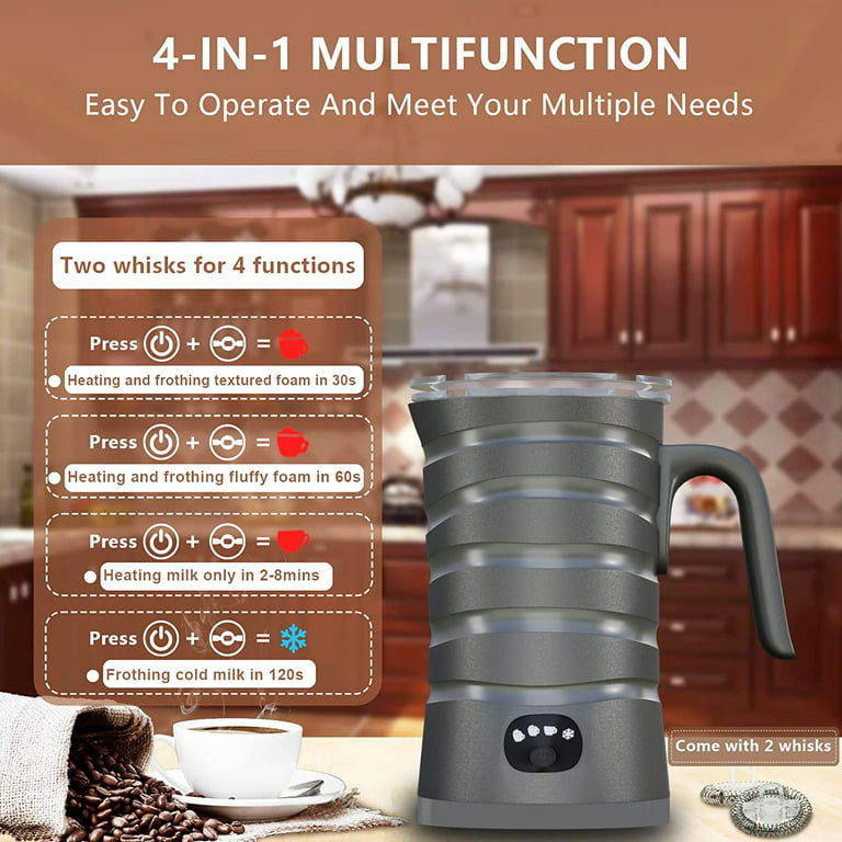 4-in-1 Electric Milk Steamer,Automatic Hot & Cold Foam Maker, 8.8oz/260ml Milk  Warmer for Latte, Cappuccinos, Macchiato Ultra-Quiet Working & Automatic  Shut Off Milk Frother