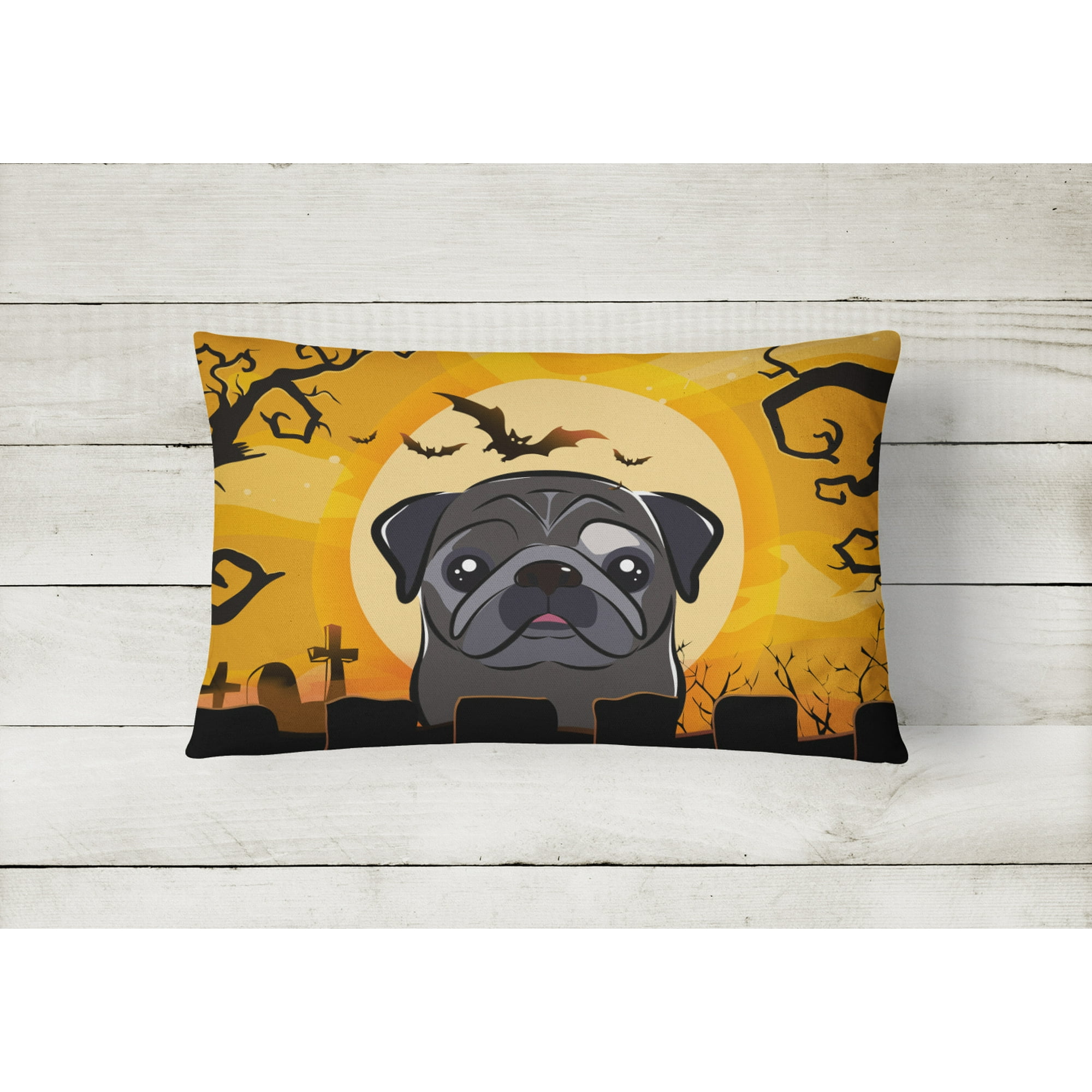 Carolines Treasures BB1821PW1216 Halloween Black Pug Fabric Decorative Pillow