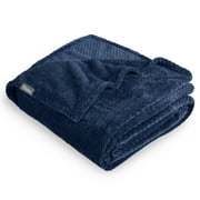 Bare Home Microplush Fleece Textured Blanket - 300 GSM - Fuzzy Microfleece - Soft & Plush - King, Dark Blue