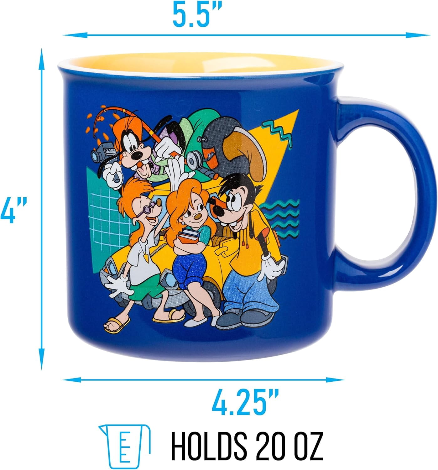 Silver Buffalo Disney A Goofy Movie Retro Featuring Roxanne, Max Goof, and Bobby Zimmeruski Ceramic Camper Mug, 20 Ounces