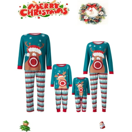 

Licupiee Family Matching Christmas Pajamas Nightclothes Long Sleeve Christmas Snowflake Elk Print Tops Trousers Suit / Romper