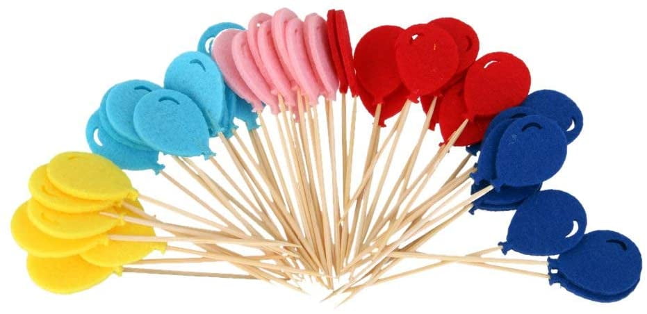 50x Colorful Balloon Picks Felt Toothpick Cupcake Cocktail Sandwich Decor 