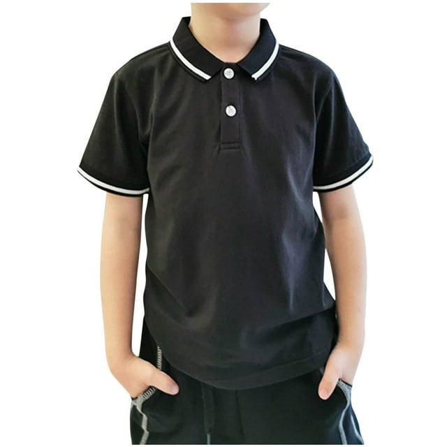 Posijego Boy's Short Sleeve Cotton T-Shirts Little Boys Striped Collared Button Blouses School Uniforms