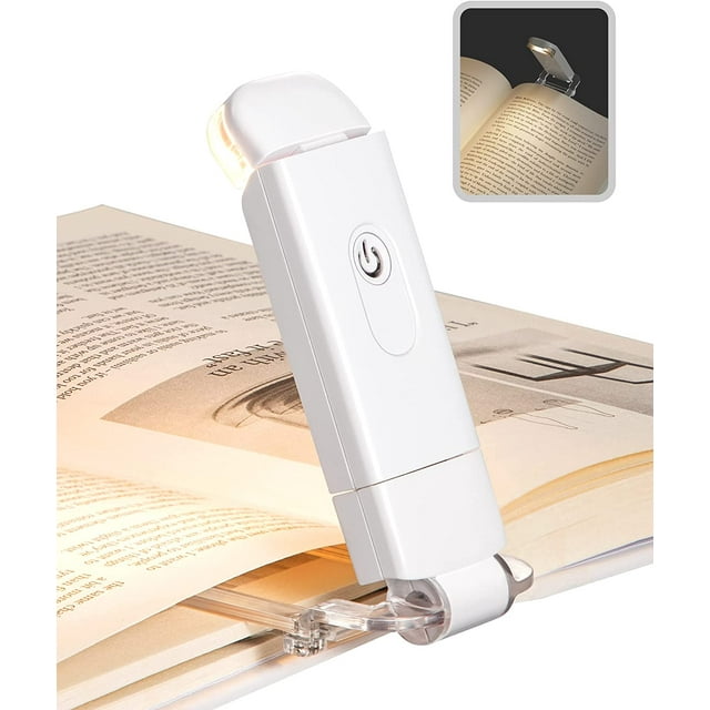 Luz de libro recargable USB, protección, clip LED en luz de marcador portátil para leer en la cama, coche (blanco)