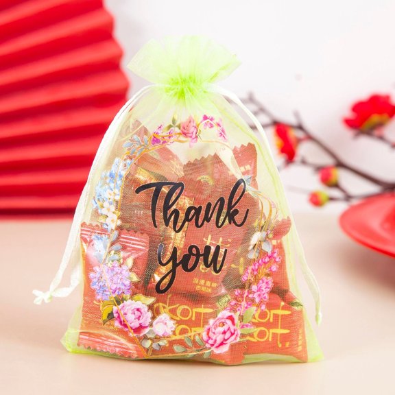 50PCS Thank You Small Organza Bags with Drawstring, 5 x 7 Mesh Wedding Party Favor Tulle Bags for Sachet Candy Soap Makeup Jewelry Present