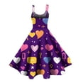 thumbnail image 4 of LWavelet 2026 Valentine's Day Outfit Must-Have Dress, Spaghetti Strap Heart Print Flared Swing Skirt Sundress Purple XL, 4 of 4