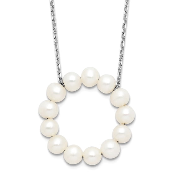 925 Sterling Silver Rhodium Plated 4-5mm Freshwater Cultured Pearl Circle Necklace 18 Inch Pendant Necklace for Women
