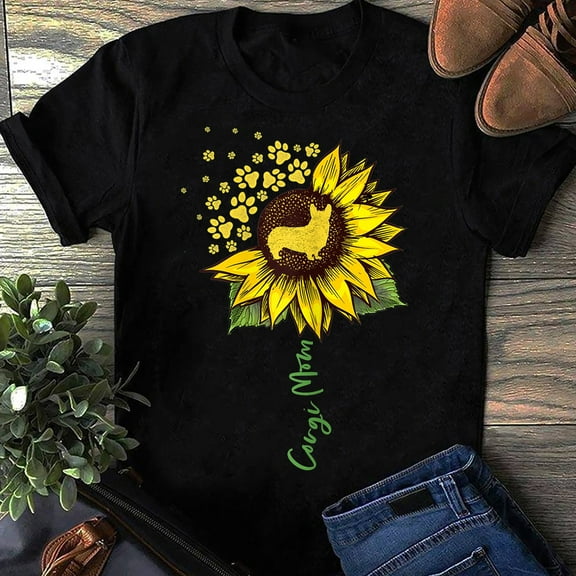 BandRole Corgi Mom Sunflower Corgi Lover Gifts Dog Mom Mama T-Shirt - Corgi Shirt, Corgi Gift, Corgi Dogs