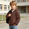 thumbnail image 5 of WAVSUF Boys Hoodie Long Sleeve Half Zip Loose Fit Winter Casual Sweatshirts Brown 3, 5 of 10