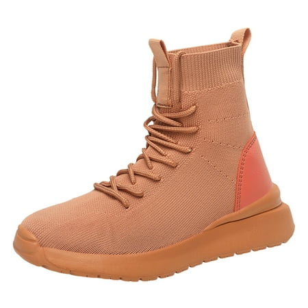 

Entyinea Boots Women Causal Low Heels Side Zipper Lace-up Combat Boots Orange 40