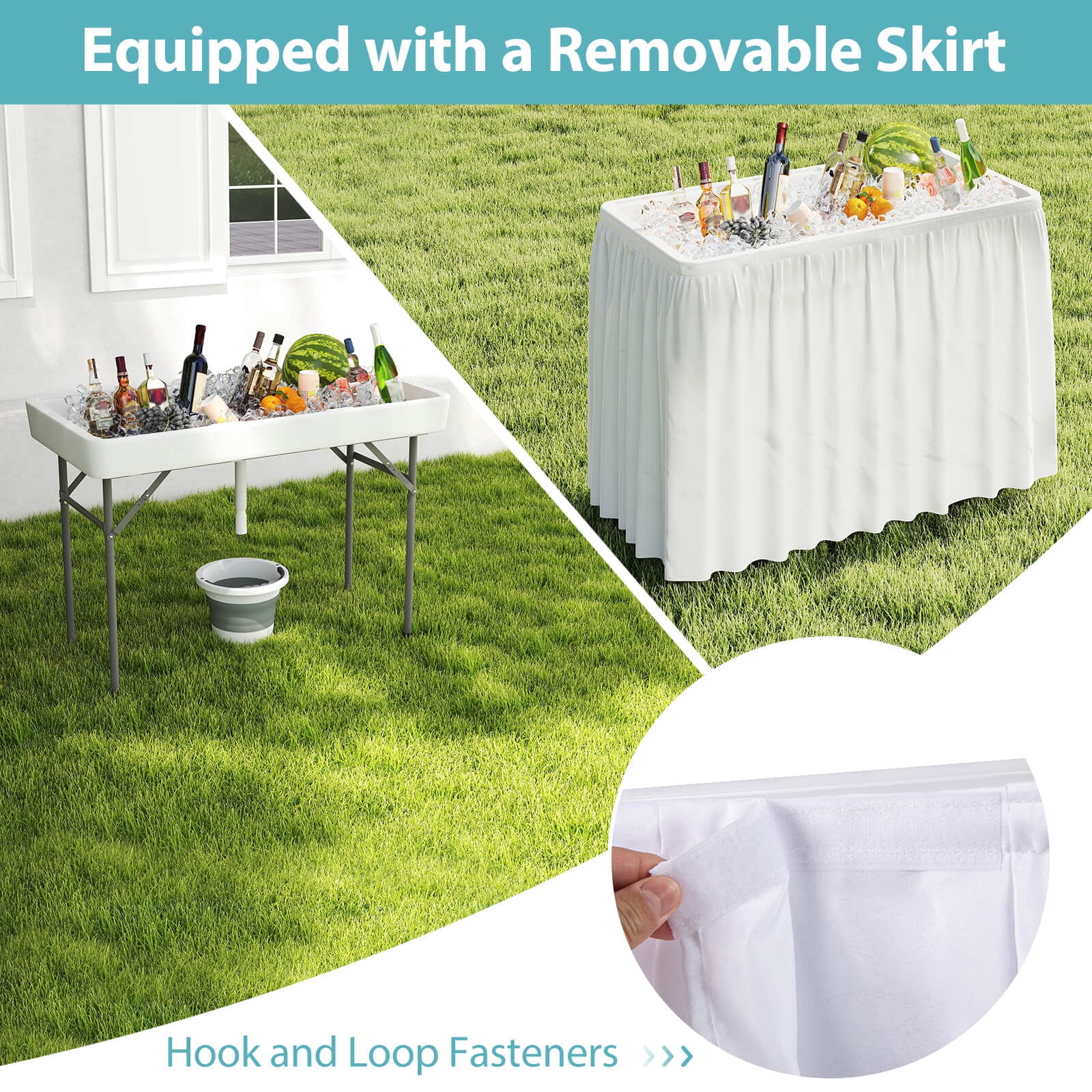 Costway 4 Foot Ice Cooler Folding Table Outdoor Portable Ice Bin Table with Large Sink