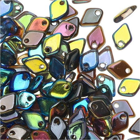 Czech Glass Bracelet - Crystal Graphite Rainbow Czech Glass Dragon Scale Bead 1 5x5mm 9 5 Grams