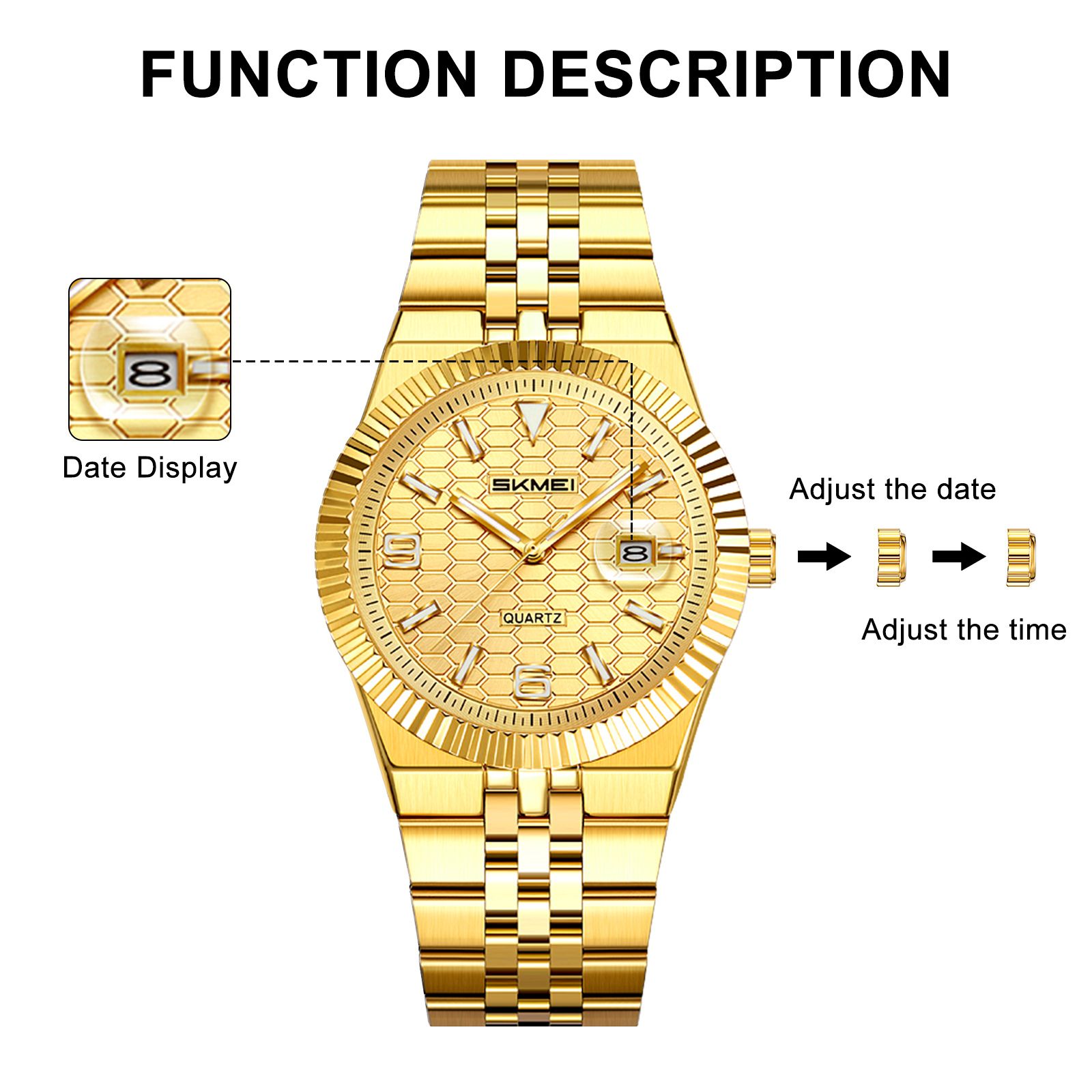 SKMEI Watch for Men Stainless Steel Waterproof Analog Quartz Mens Watches Business Date Luxury Casual Wrist Watch