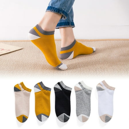 

5Pairs Men Color Block Elastic Soft Cotton Sweat Absorbant Low Cut Ankle Socks