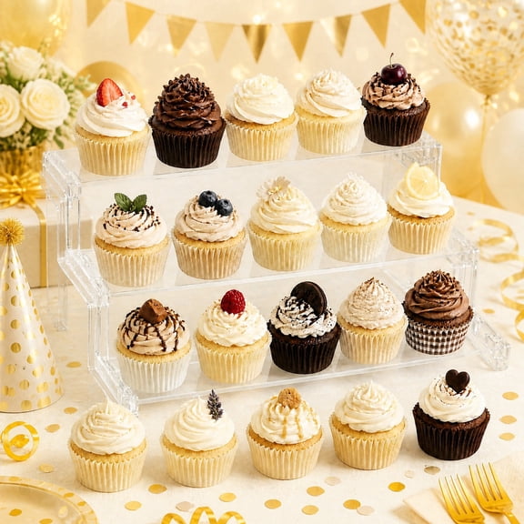 Norcho 3 Tier Clear Plastic Cupcake Stand for Party, 12" Dessert Display Riser