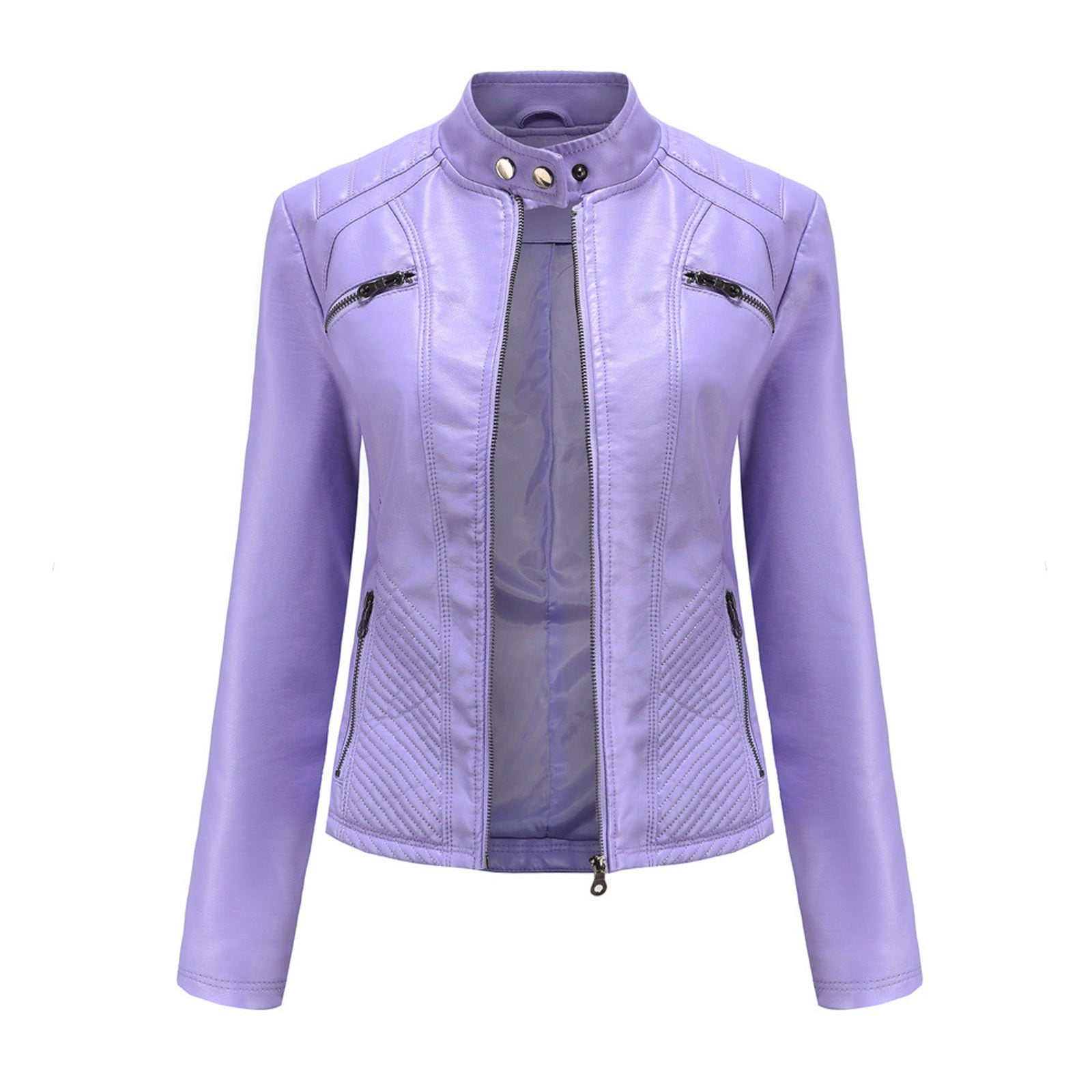 IROINNID Women's Faux Leather Jacket Long Sleeve Casual Biker Zip Up Jacket,Purple