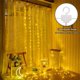 thumbnail image 4 of Cortina de luz - Guirnalda de luces de 300 LED de 3 m x 3 m, funciona con pilas y control remoto USB, 8 modos, impermeable, para Navidad, interior y exterior, ideal para ventanas, fiestas y bodas., 4 of 5