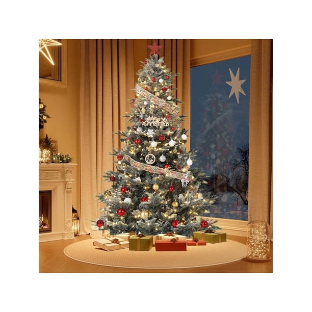 6.5-foot pre-lit artificial christmas tree con incandescent warm blanca lights, snow flocked, y foldable stand - ul listed lights y automatic branch tips