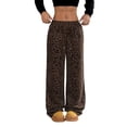 thumbnail image 2 of Women'S Plaid Leopard Print Straight Leg Pants Elastic Waist Y2K Trousers Bottoms with Pockets Deep Leopard XL, 2 of 6