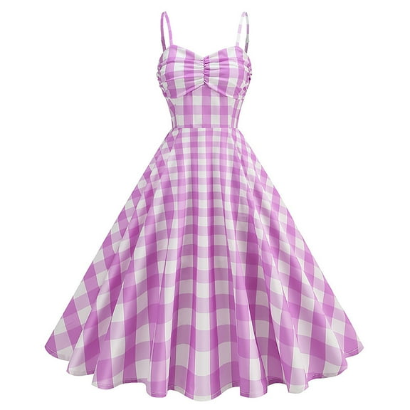 Blmnix Slip Dress Holiday Dresses for Women Vintage Plaid Skirt Cocktail-Length Sweetheart Purple Sleeveless Party Dress,L