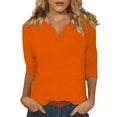 thumbnail image 2 of Orange Womens Blouses 3/4 Sleeve Tops for Women Summer Notched V Neck Plain T Shirts Casual Cute Three Quarter Length Blouses Blouses for Women Dressy Casual, 2 of 5