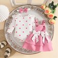 thumbnail image 4 of UAYOTSE Baby Girl Clothes Romper Love Heart Print Long Sleeved Ruffled Bow Skirt Headband Outfits Set,Sizes 0-3 Months, 4 of 9