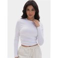 thumbnail image 3 of Women's Long Sleeve T-shirts Crew Neck Slim Fit Layered Crop Tops Soft Basic Tee, 3 of 6