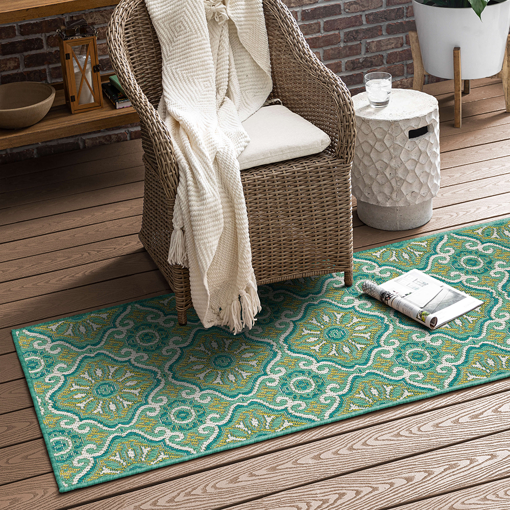 Mohawk Home Positano Outdoor Area Rug, Teal, 2' 6" x 6'