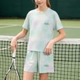 thumbnail image 5 of oelaio Girls Summer Outfits, Toddler Kid 2 Piece Tie Dye Clothes, Quick Dry Athletic T-Shirt and Shorts Set with Pockets Green 14 Years, 5 of 6