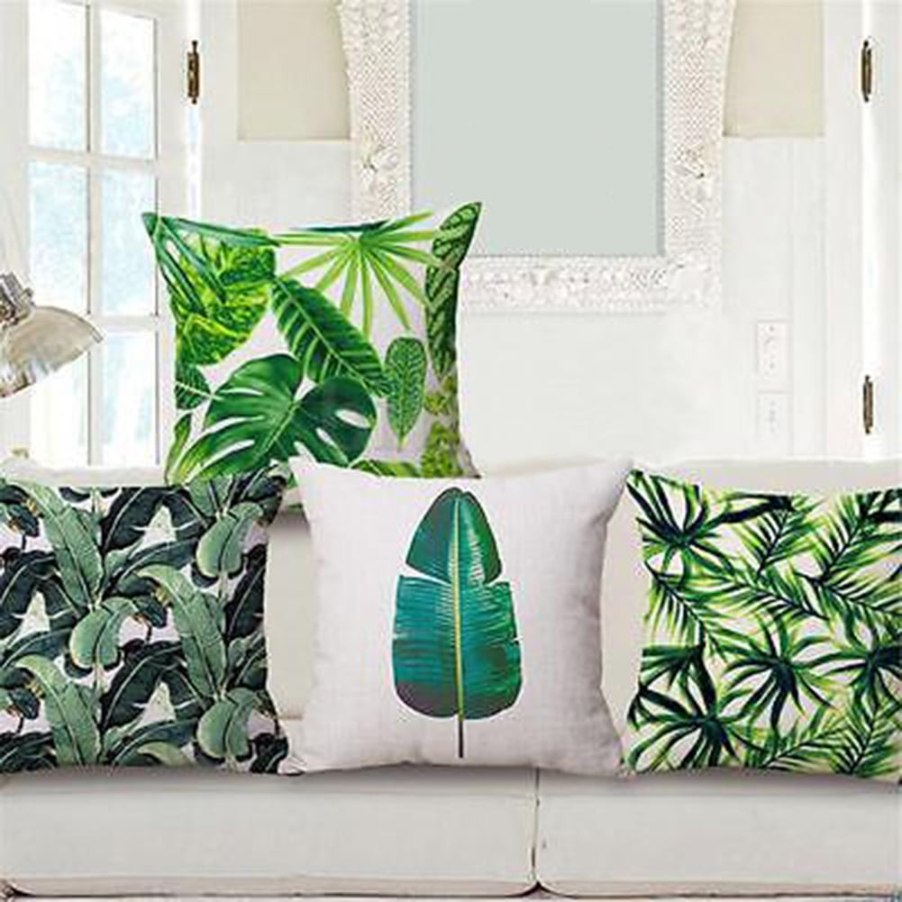 Summer Tropic Leafs Cotton Linen Throw Pillow Case Cushion Cover Sofa Home Decor 