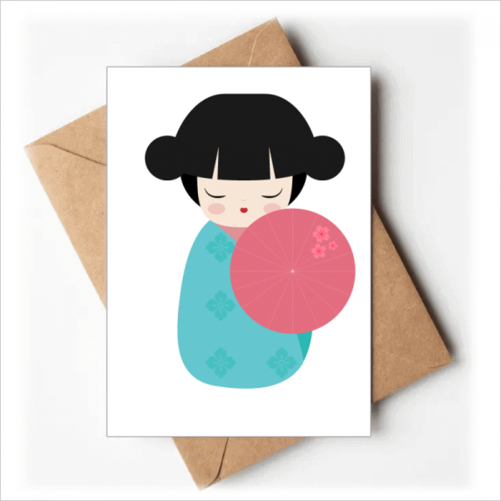Blue Kimono Sakura Japan Doll Greeting Cards You are Invited Invitations