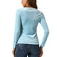 thumbnail image 3 of INSPIRAR CHIC Tops de Terciopelo para Mujeres, Camiseta Elegante de Manga Larga con Escote Corazón, M Azul Claro, 3 of 6