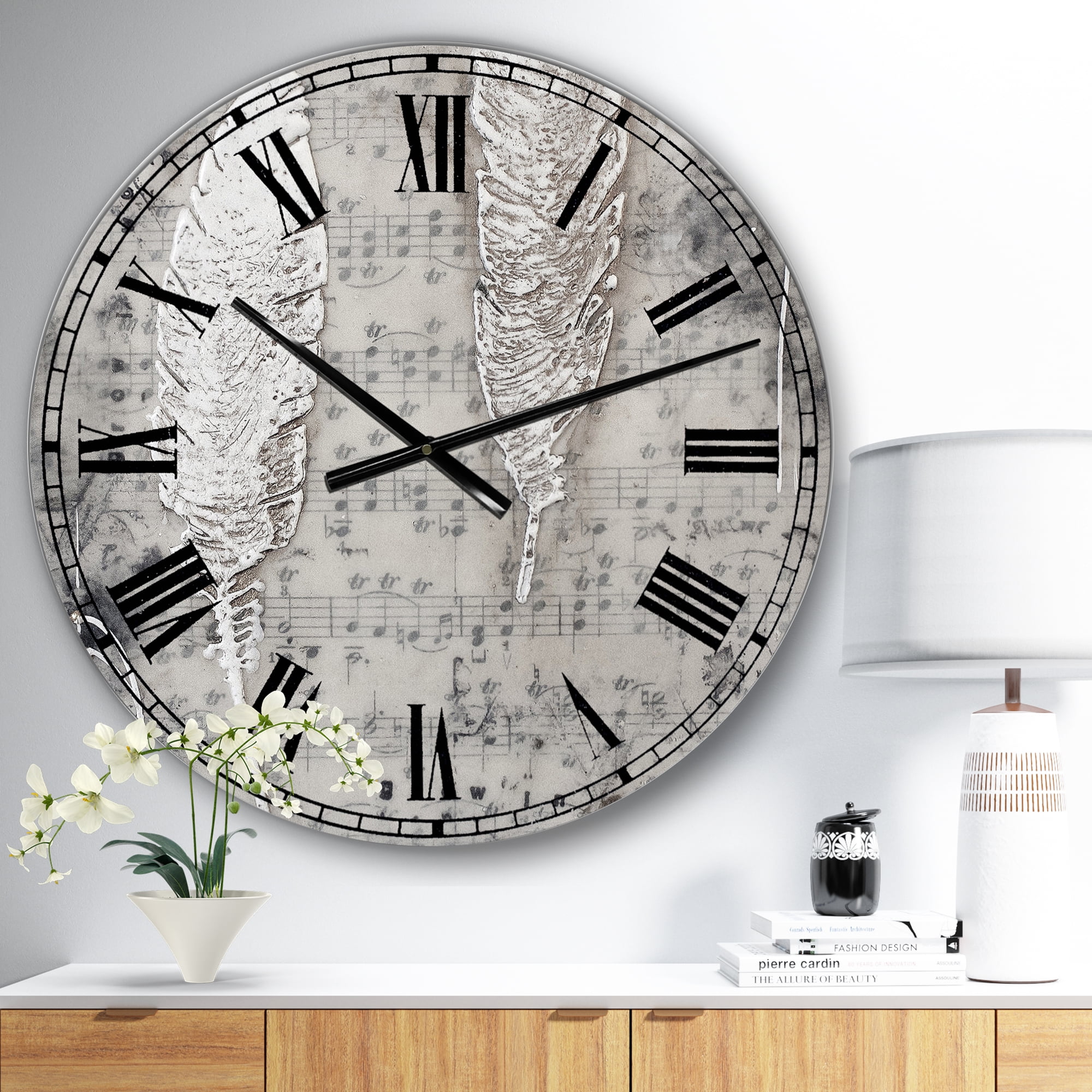 Designart Oversized Gray Analog Round Cottage Modern Wall Clocks, CLM25571-C23