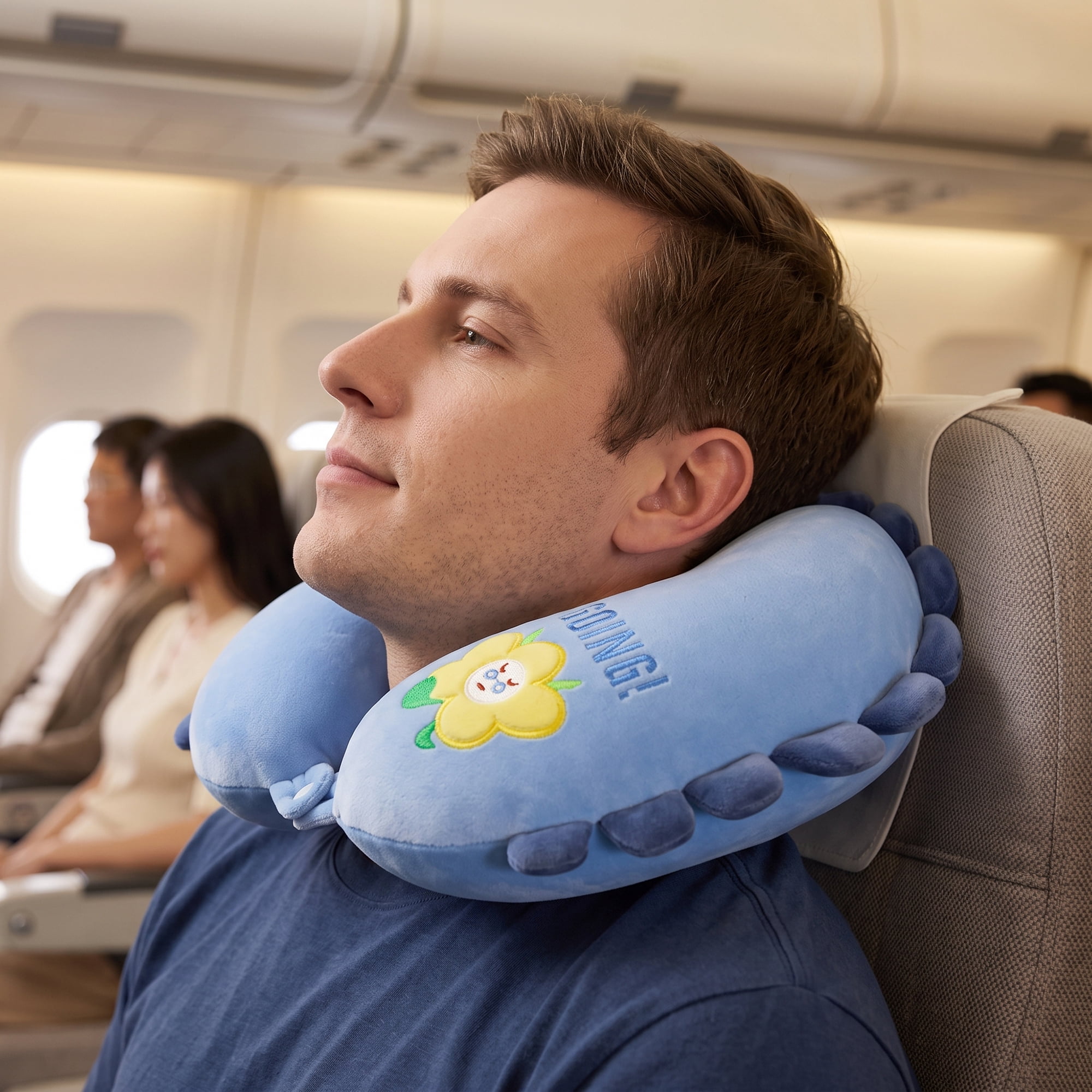 Unique Bargains Memory Foam Neck Pillow U Shape Sunflower Neck Pillow Dark blue 12"x12"