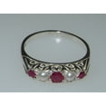 thumbnail image 6 of LBG British Made 9ct White Gold Natural Ruby & Cultured Pearl Womens Band Ring - 33 size options - Size 8.25, 6 of 7